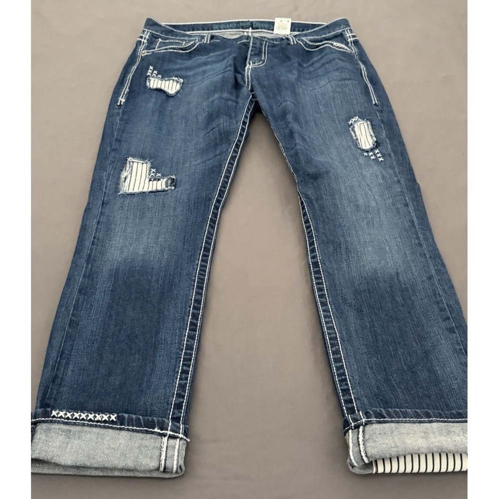 Cruel Denim Rhyon Dark Jeans Womens Sz 30/9R Mid-Rise Straight Leg Patched Style - Picture 12 of 13